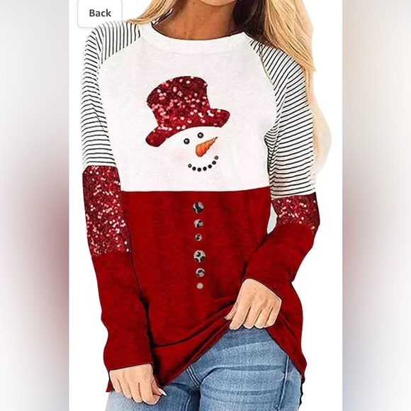 Tops - Long Sleeve Snowman Christmas Sweatshirt Casual Shirt Women Size Small Red